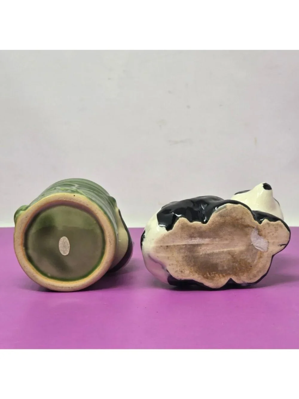 Hand-Painted Panda Ceramic Planters Set Of 2 Green Bamboo & Sitting Panda Design